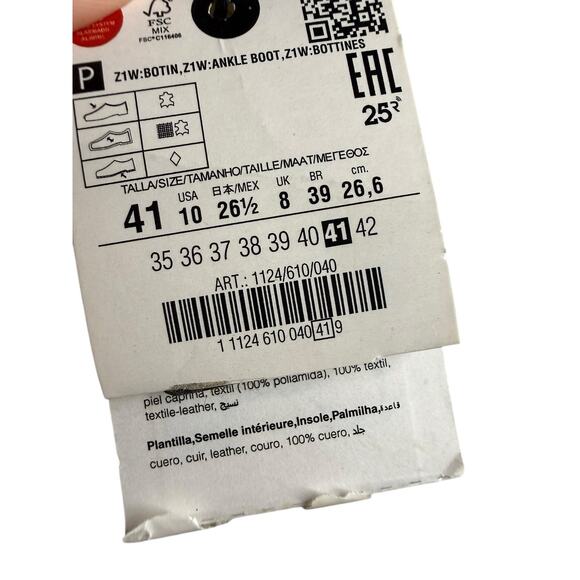 NWT Zara Black Leather Ankle Boots Square Toe Stiletto Heel EU 41 US 10 - Picture 12 of 12